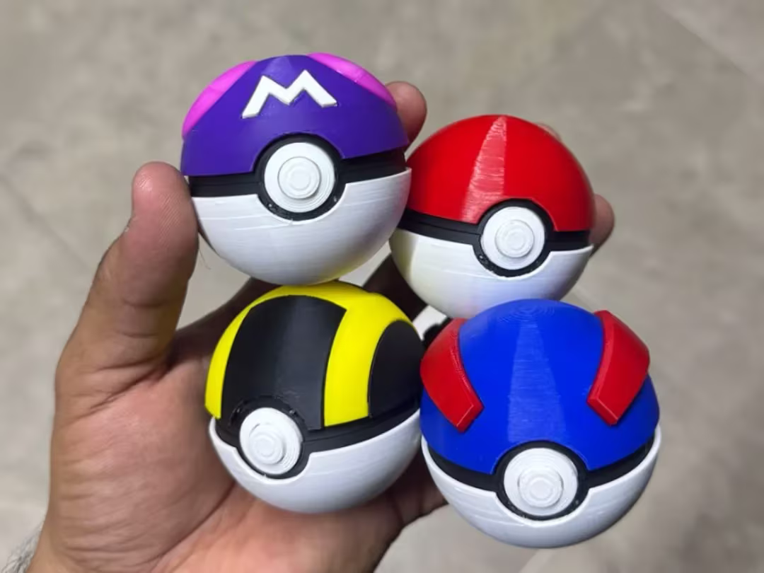 Set di Pokéball stampate in 3D: Master Ball, Poké Ball, Ultra Ball, Great Ball