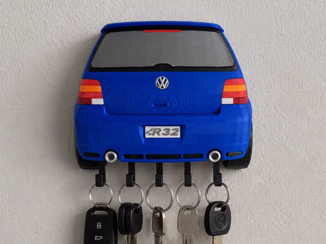 Portachiavi da parete Volkswagen Golf R32 blu stampato in 3D