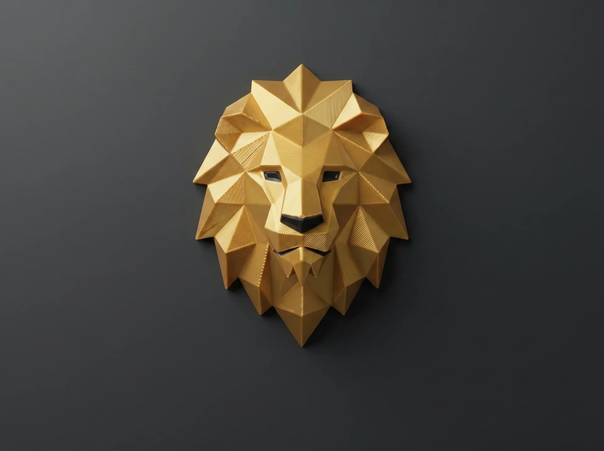 Maschera leone low poly oro stampata in 3D da parete