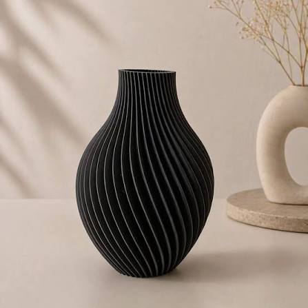 Vaso decorativo nero a spirale stampato in 3D